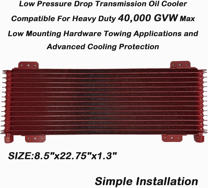 OVANOH Low Pressure Drop Transmission Oil Cooler 40k Transmission Oil Cool Compatible For Heavy Duty 40,000 GVW Max Low Mounting Hardware Towing Applications and Advanced Cooling Protection LPD47391 - Image 2